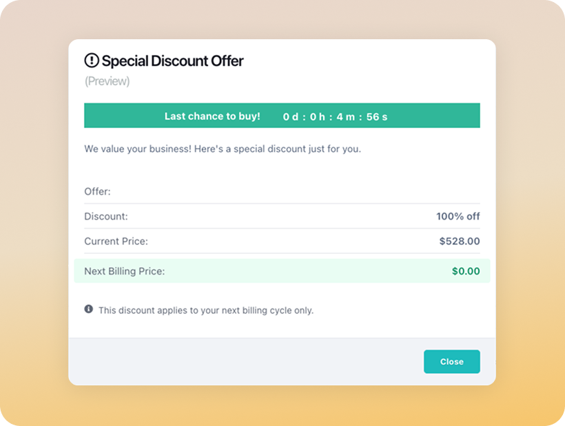 Special discount retention offer in ThriveCart